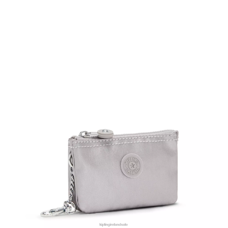 Keychains Smooth Silver Metallic Creativity Mini Pouch Metallic Keychain Women Kipling J6TNX609