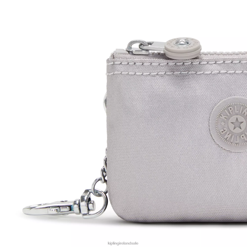 Keychains Smooth Silver Metallic Creativity Mini Pouch Metallic Keychain Women Kipling J6TNX609