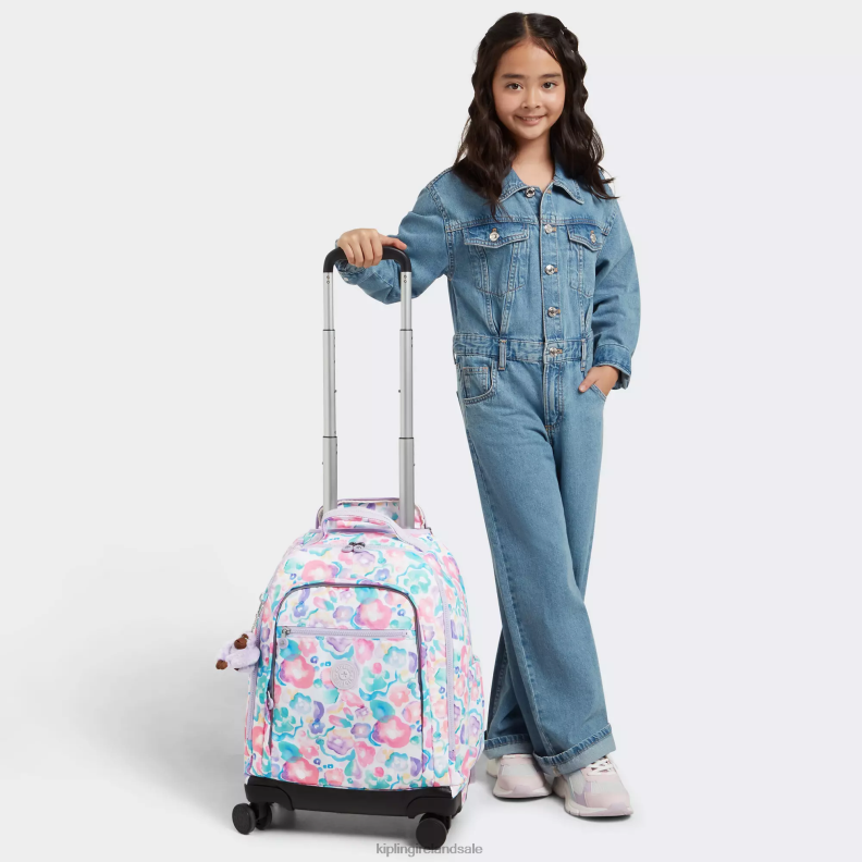 Rolling Backpacks Aqua Flowers New Zea 15\ Printed Laptop Rolling Backpack Women Kipling J6TNX491