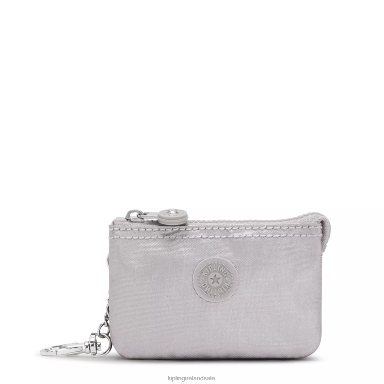 Keychains Smooth Silver Metallic Creativity Mini Pouch Metallic Keychain Women Kipling J6TNX609
