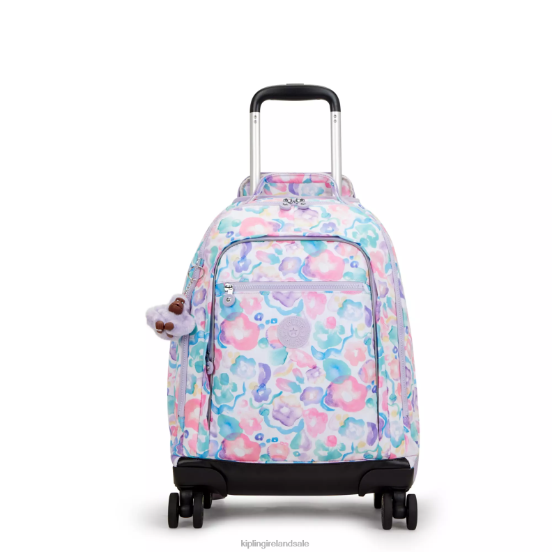Rolling Backpacks Aqua Flowers New Zea 15" Printed Laptop Rolling Backpack Women Kipling J6TNX491